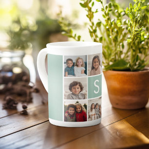 Caneca De Porcelana 8 Colagem de Fotos Monograma Personalizado Verde M