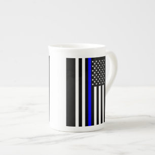 Caneca De Porcelana A Bandeira Americana da Delgada Linha Azul Simbóli