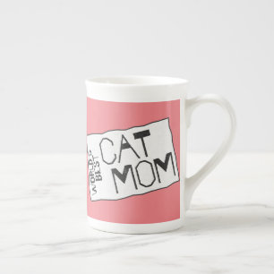 Caneca De Porcelana A melhor mãe de gato do mundo rosa com texto gros