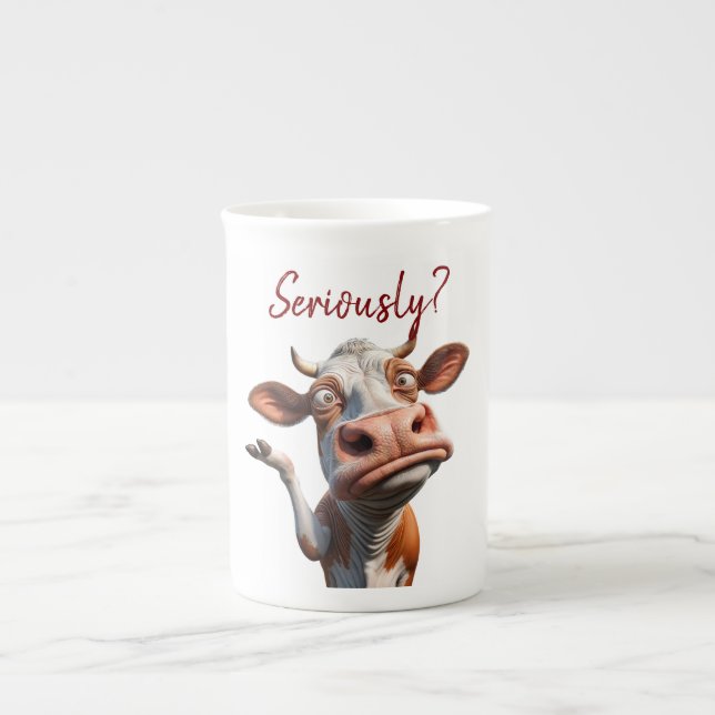 Caneca De Porcelana A vaca Bobo - "Sério?" Design de citação engraçado (Frente)