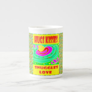 Caneca De Porcelana Abraços Kisses design para crianças diversão cores