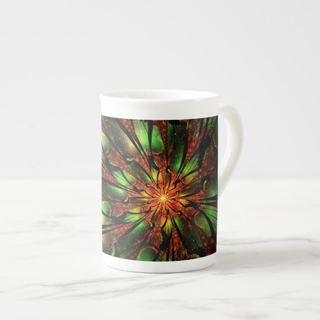 Caneca De Porcelana Abstract fractal flower design.   (Frente Esquerda)