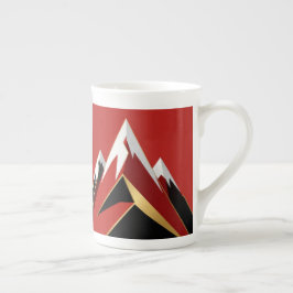 Caneca De Porcelana Abstract Mountain Range Red Black Gold