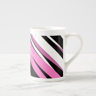Caneca De Porcelana Abstrato branco e preto-e-rosa