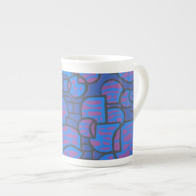 Caneca De Porcelana Abstrato Magenta - Tumg China Azul (Frente Esquerda)