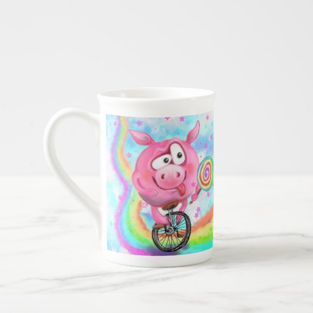 Caneca De Porcelana Acrobat Pig Bone China Mug (Esquerda)