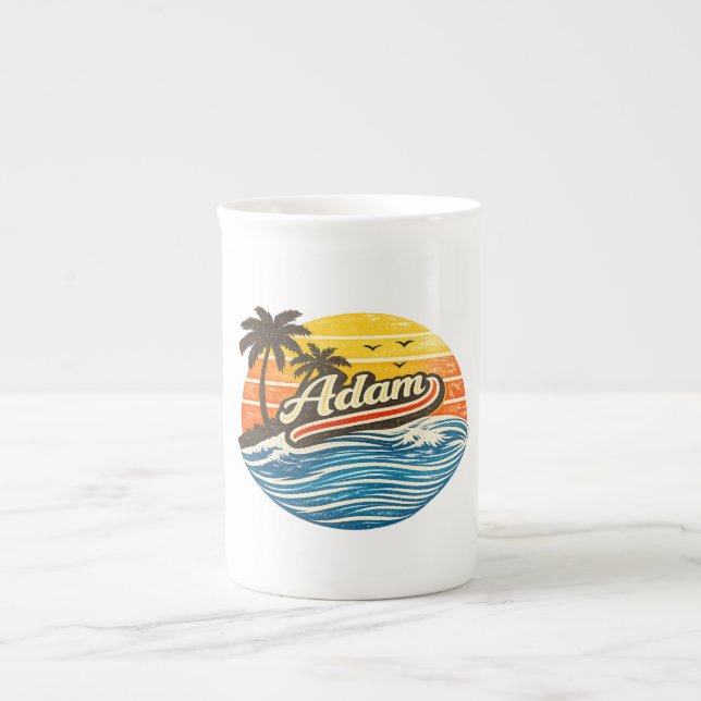 Caneca De Porcelana Adam Retro Sunset Name Design (Frente)