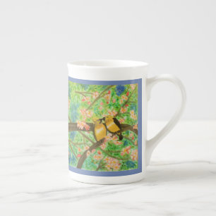 Caneca De Porcelana Aguarela dos pássaros e das flores do primavera