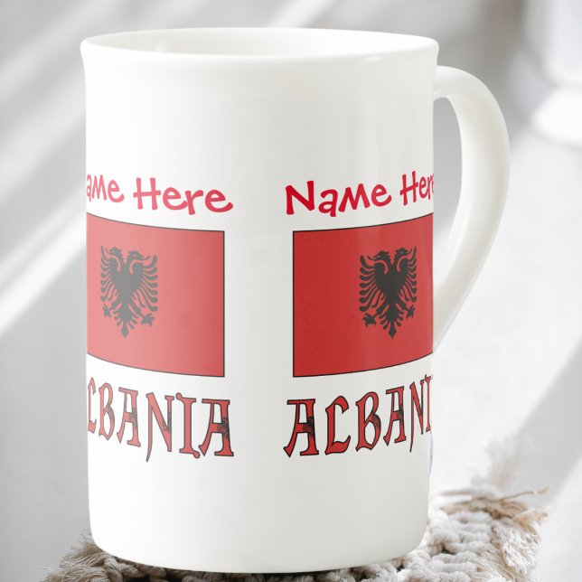 Caneca De Porcelana Albânia e Albânia Bandeira Personalização Vermelha (Criador carregado)