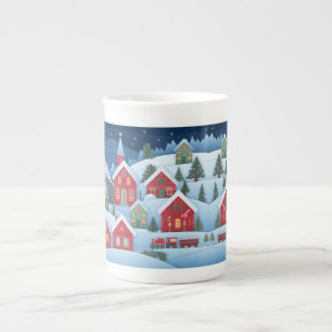 Caneca De Porcelana Aldeia de Natal 3D com Corta de Papel