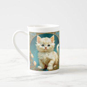 Caneca De Porcelana Alphonse Mucha Art Nouveau White Cat