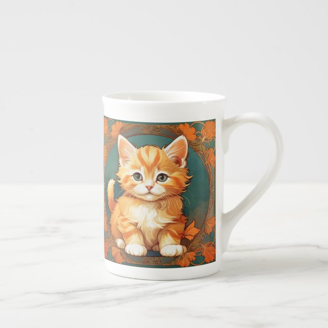 Caneca De Porcelana Alphonse Mucha Style Orange Cat (Direita)