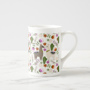 Caneca De Porcelana Amante de os animais de Padrão Floral Alpaca Cact