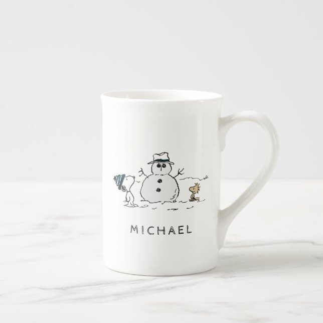Caneca De Porcelana Amendoins | Snoopy & Woodstock Snowman | Adicionar (Direita)