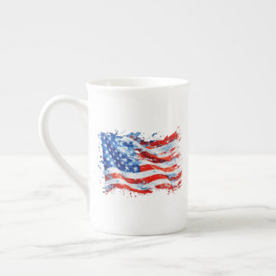 Caneca De Porcelana American Flag USA Watercolor 4 de julho