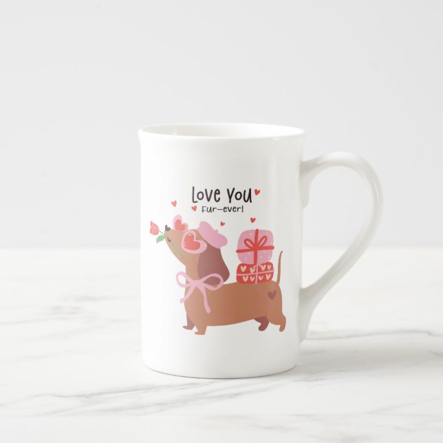 Caneca De Porcelana Amo-Te Um Cão De Dachshund Francês Cugado (Direita)