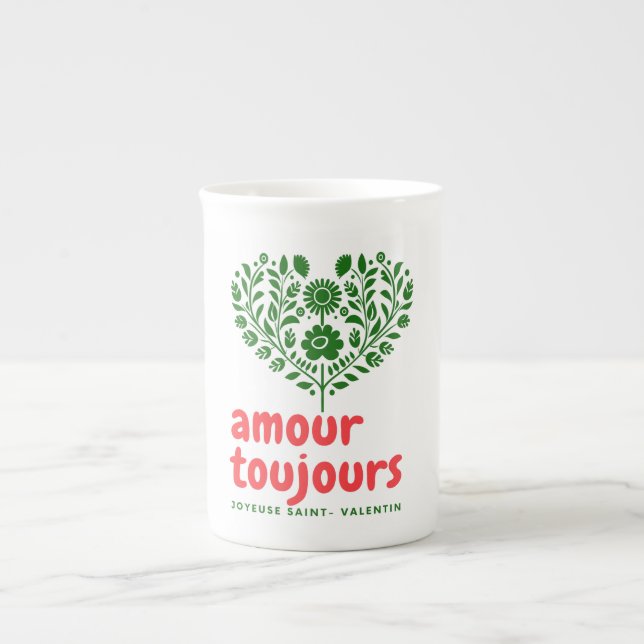 Caneca De Porcelana Amour Toujours Elegant Dia de os namorados | Lo (Frente)
