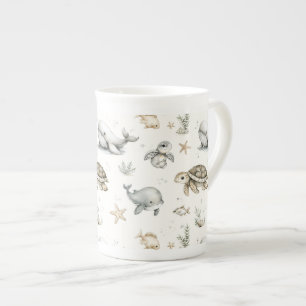 Caneca De Porcelana Animais Bebês do Oceano em Aquarela Fofa