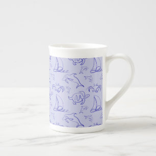 Caneca De Porcelana Animais marinhos e padrão de desenho de uma linha 