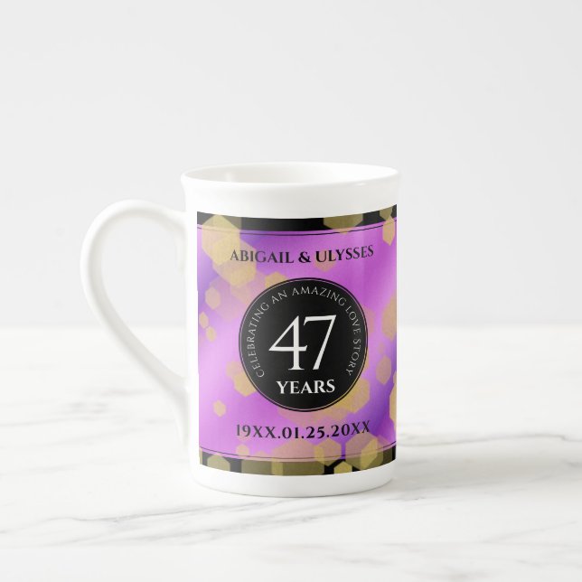 Caneca De Porcelana Aniversário de Casamento de Ametist em 47° anivers (Esquerda)