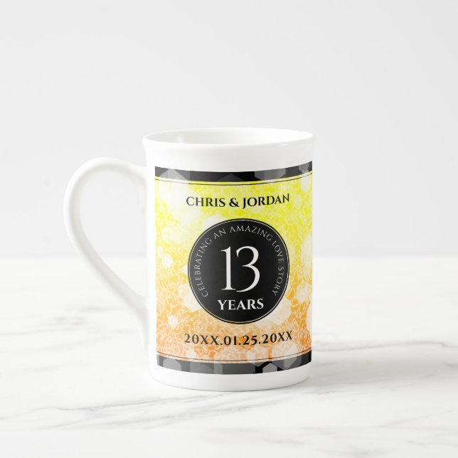 Caneca De Porcelana Aniversário de Casamento de Citrina de 13 Elegante (Esquerda)