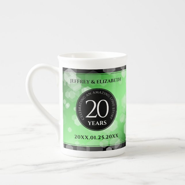 Caneca De Porcelana Aniversário de Casamento Elegante 20 Emerald (Esquerda)