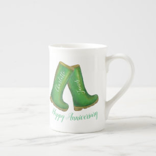 Caneca De Porcelana Aniversário de casamento verde da esmeralda Welli