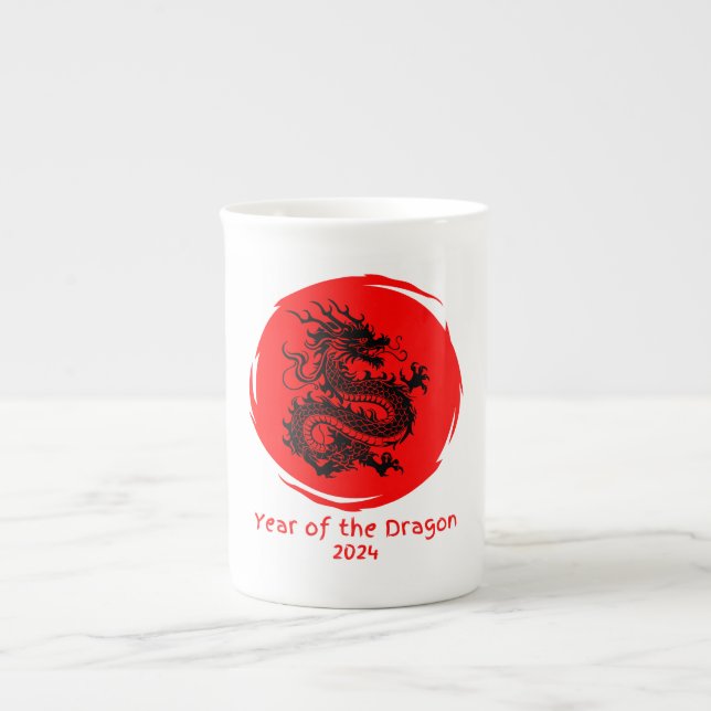 Caneca De Porcelana Ano do Dragão 2024 na Lua Vermelha (Frente)