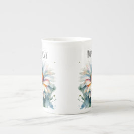 Caneca De Porcelana Aquarela "Feliz Aniversário Mama" FLORES Brancos