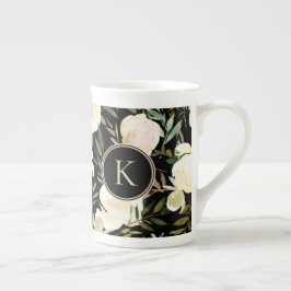 Caneca De Porcelana Aquarela Romântica Verde Floral e Branco