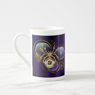 Caneca De Porcelana Aranha Steampunk no fundo roxo