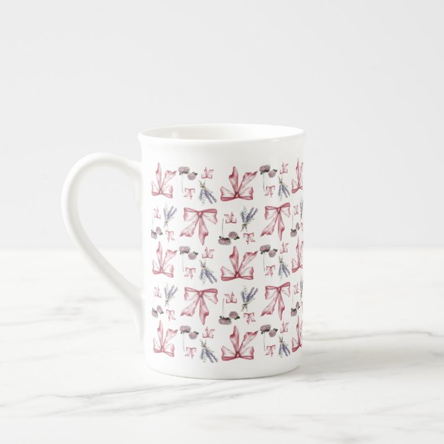 Caneca De Porcelana Arco coquete e Impressão floral - Cor-de-rosa suav (Esquerda)