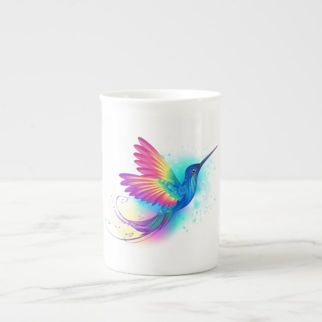 Caneca De Porcelana Arco-Íris Exótico Hummingbird (Frente)