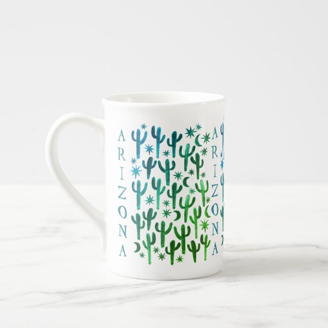 Caneca De Porcelana ARIZONA Desert Saguaro Cactos Tea Verde Aquarela (Esquerda)