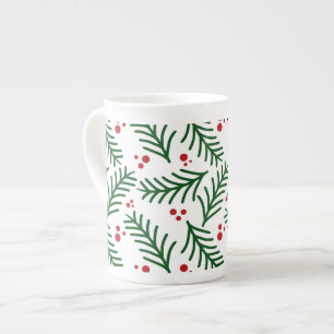 Caneca De Porcelana Arranjo de Natal Folhagens e Bagas Artesanal Festa