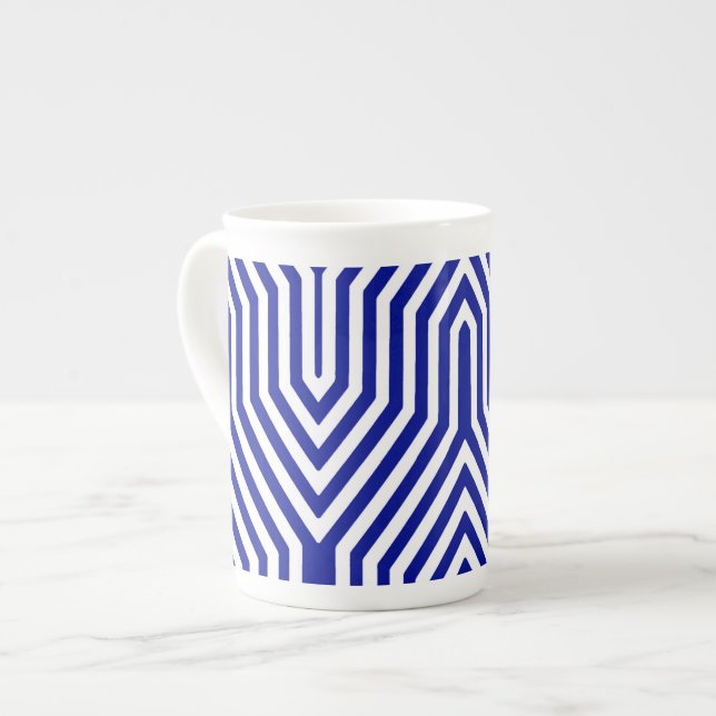 Caneca De Porcelana Art Deco Geométrico - azul de cobalto e branco (Frente Esquerda)