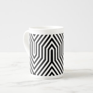 Caneca De Porcelana Art Deco Geométrico - preto e branco