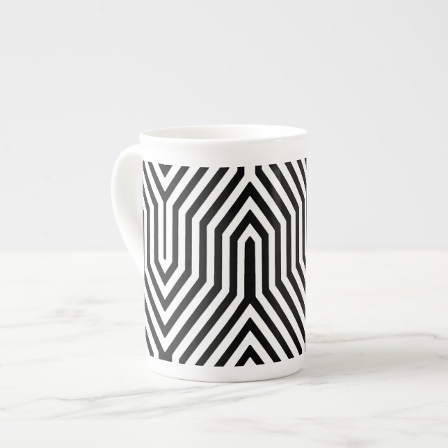 Caneca De Porcelana Art Deco Geométrico - preto e branco (Frente Esquerda)