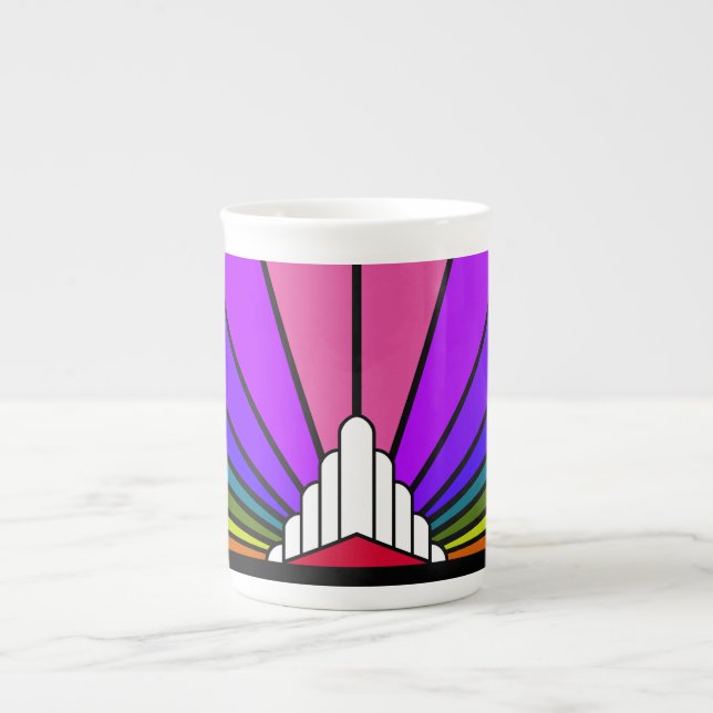 Caneca De Porcelana Art deco sun no arco-íris (Frente)