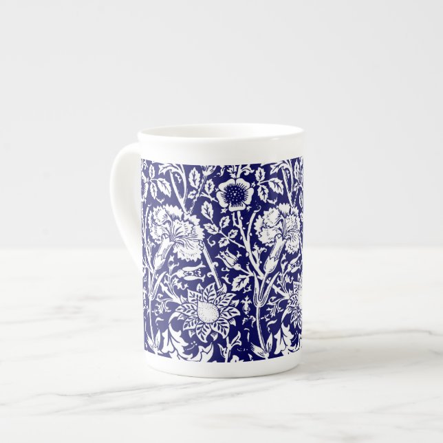 Caneca De Porcelana Art Nouveau Carnação Damask, Marinho e Branco (Frente Esquerda)