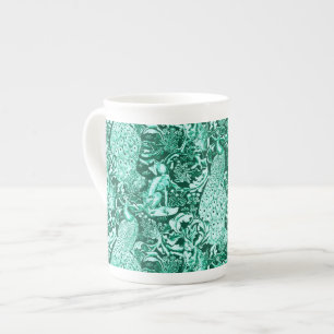 Caneca De Porcelana Art Nouveau Peacock Impressão, Turquoise e Aqua