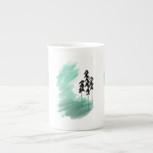 Caneca De Porcelana arte de árvore verde escandinava simples moderno m