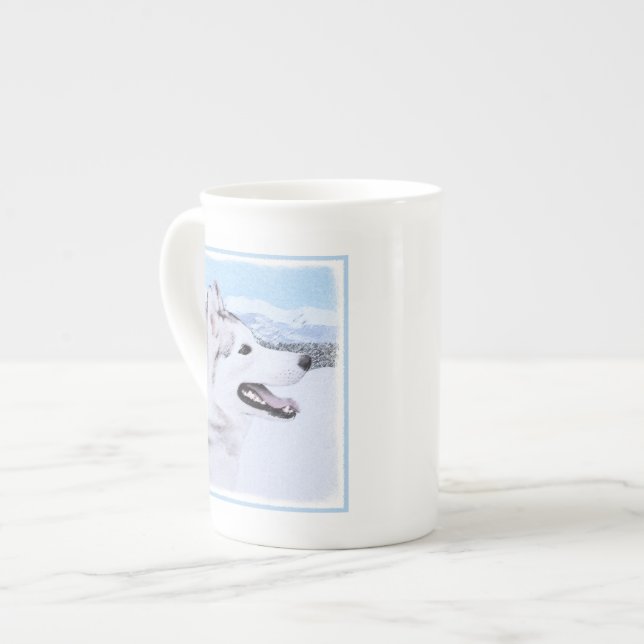 Caneca De Porcelana Arte de Cão Siberiana (Prata e Branca) (Frente Esquerda)