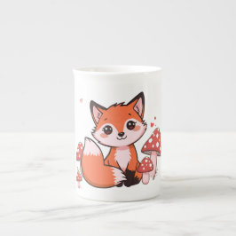 Caneca De Porcelana Arte de desenho animado de uma raposa Kawaii fofa 