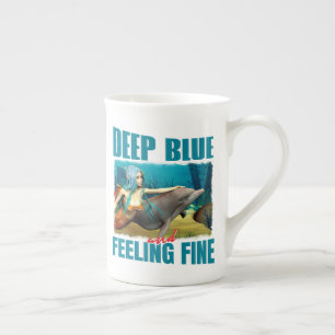 Caneca De Porcelana Arte de Sereia Golfinho Azul Profundo e Sentindo-s
