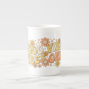 Caneca De Porcelana Arte de Tipografia Ondulada Retro Groovy Boas Vibr