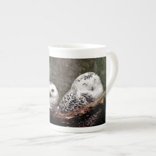 Caneca De Porcelana Arte de vida selvagem da coruja-da-neve no bosque