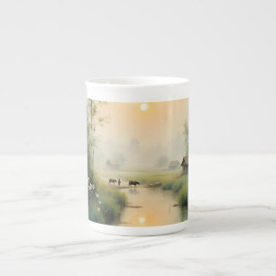 Caneca De Porcelana Arte em Aquarela da Aldeia da Névoa Matinal Vietna