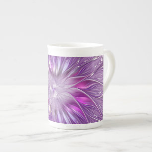 Caneca De Porcelana Arte fractal abstrata da paixão da flor roxa rosa