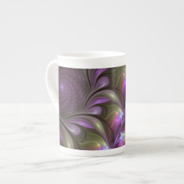 Caneca De Porcelana Arte Fractal de Khaki, Abstrato violeta e colorida